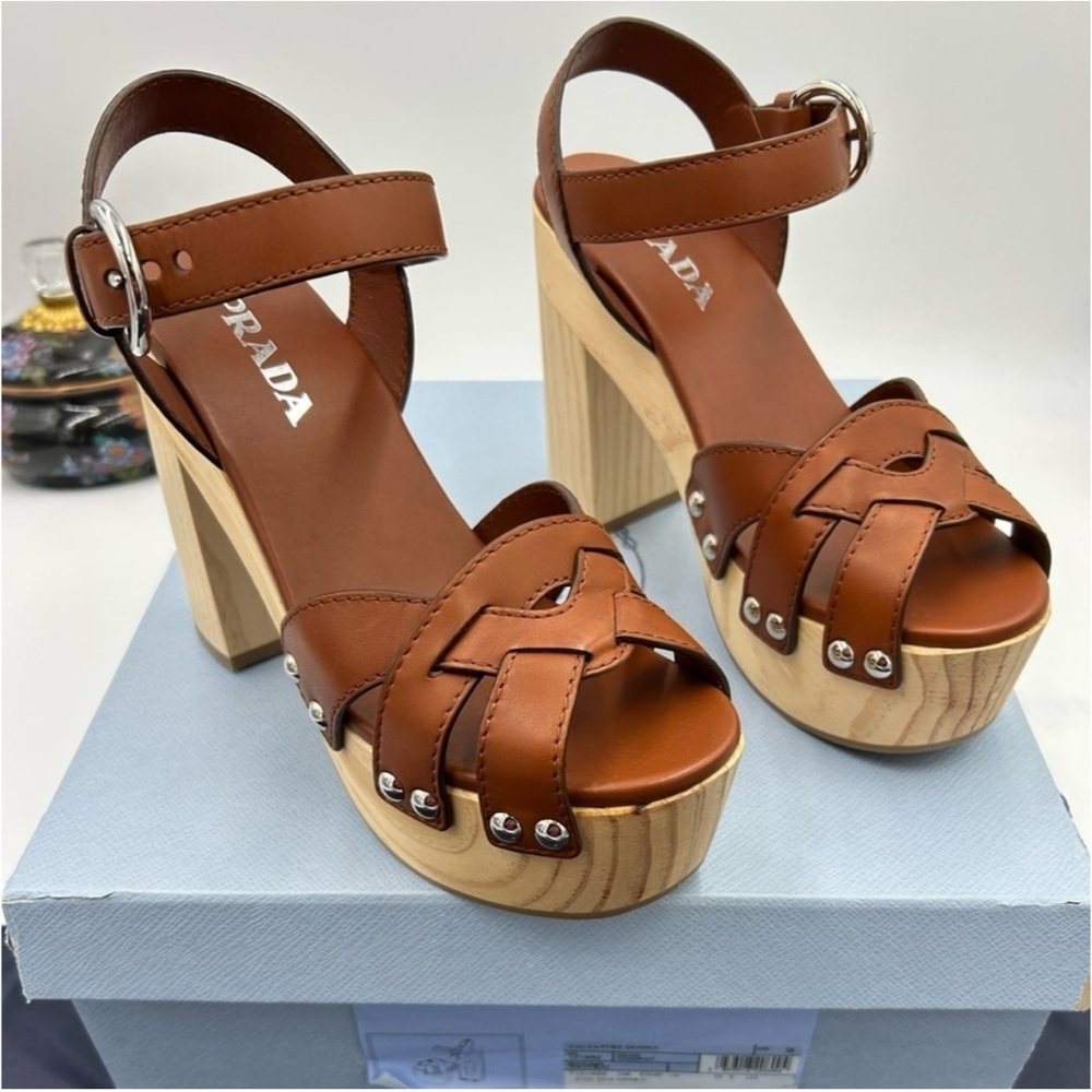 Prada wooden heel platform, leather sandals, size 38 made in Italy - Picture 8 of 8
